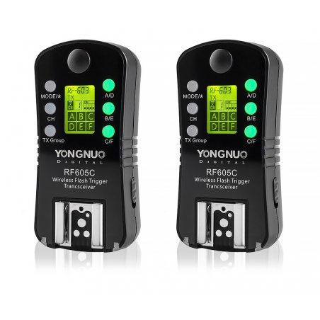Zestaw dwóch wyzwalaczy radiowych Yongnuo RF605C do Canon wyświetlacz LCD sterowanie Zestaw dwóch wyzwalaczy radiowych Yongnuo RF605C do Canon wyświetlacz LCD sterowanie