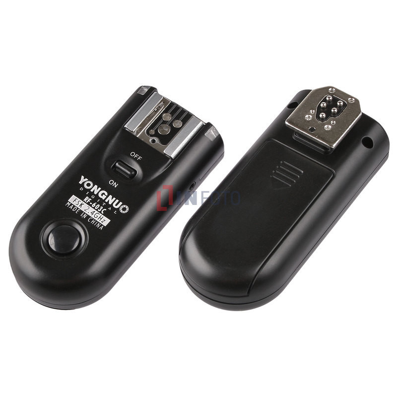 Zestaw dwóch wyzwalaczy radiowych Yongnuo RF603N II z kablem N1 do Nikon
front tył stopka